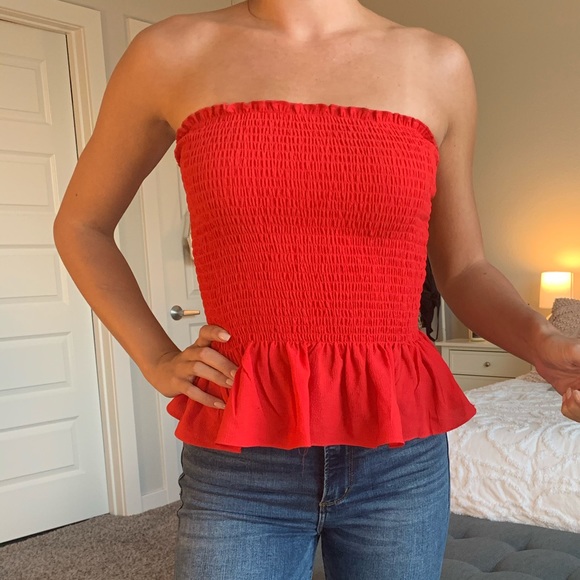 Showpo. Tops - ShowPo red peplum tube top US size 0 (XS)